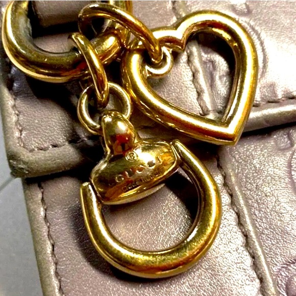 GUCCI VINTAGE HORSE BIT HEART CHARM GUCCISSIMA LEATHER LONG WALLET GRAY/LAVENDER - Picture 12 of 14